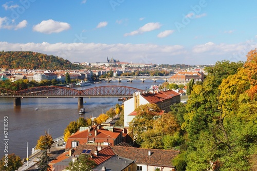 Autumn view of Prague Castle and the Vltava River
