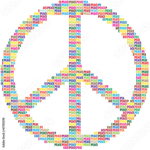 vector peace symbol made of color words