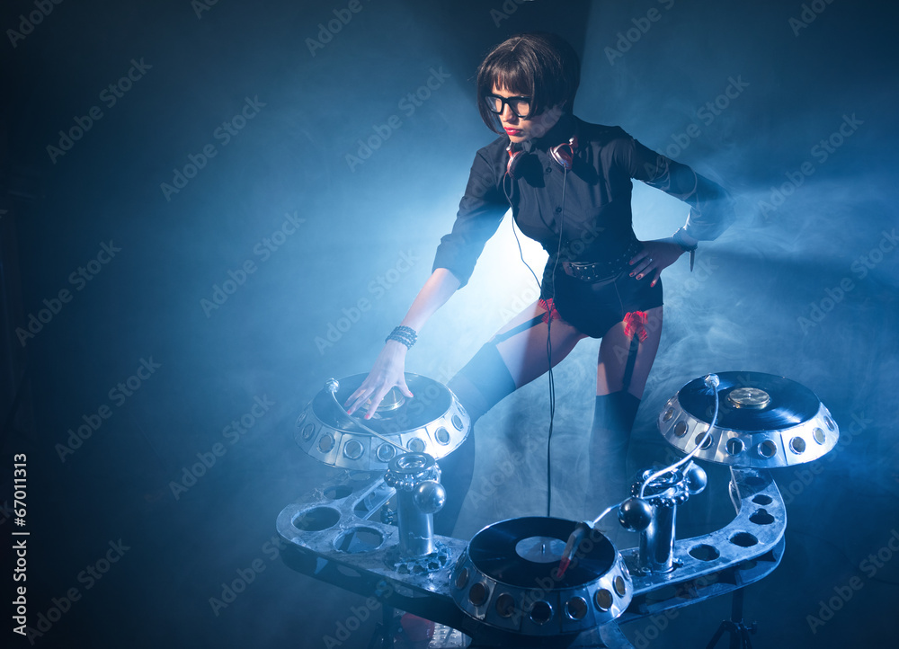girl DJ plays disco girl DJ plays disco