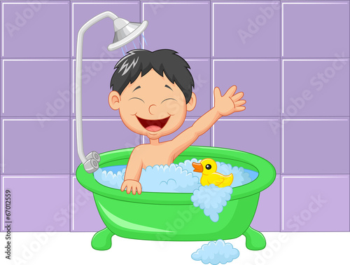 Cute cartoon boy having bath