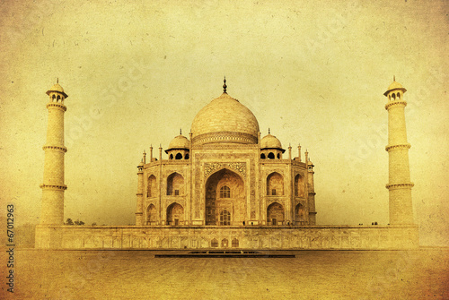 Vintage image of Taj Mahal at sunrise, Agra, India