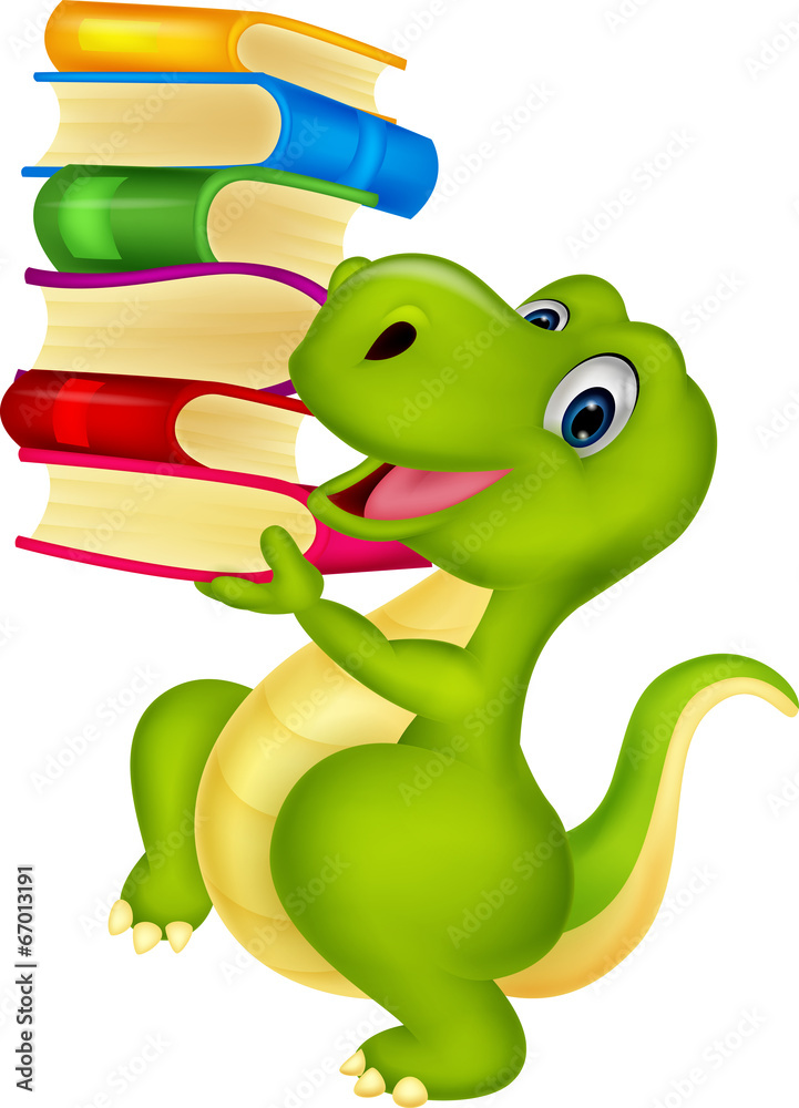 Cute dinosaur with book - obrazy, fototapety, plakaty 