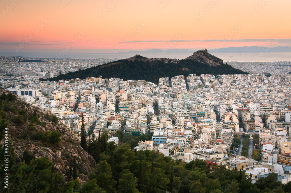 View of the Lycabettus hill in Athens. - obrazy, fototapety, plakaty 
