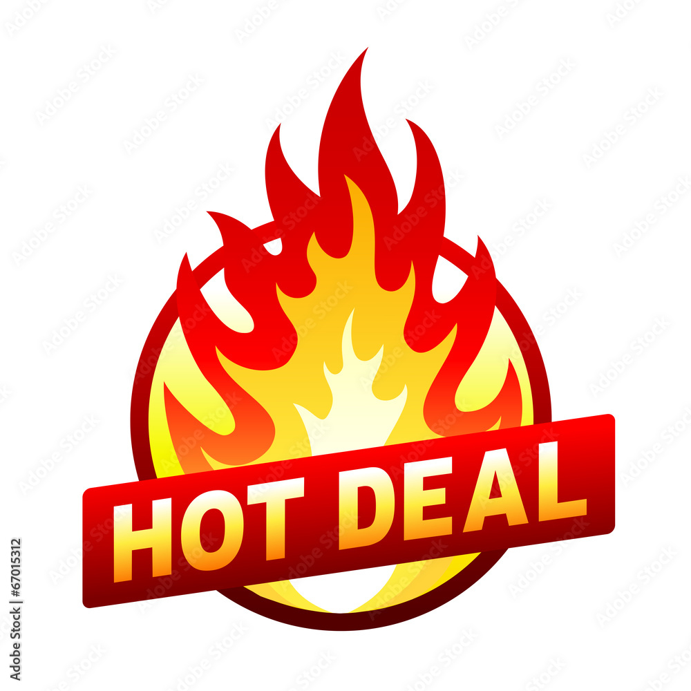 Hot deal fire badge, price sticker, flame Hot deal fire badge, price sticker, flame