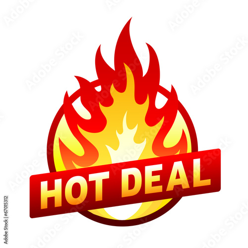 Hot deal fire badge, price sticker, flame