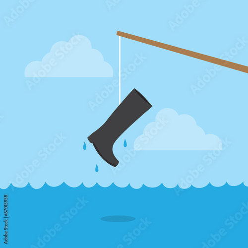 Fishing pole with boot above water