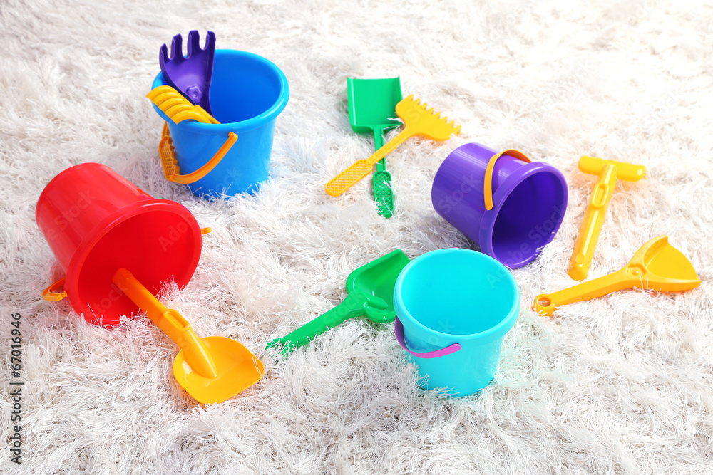 Colorful plastic toys in children room Colorful plastic toys in children room