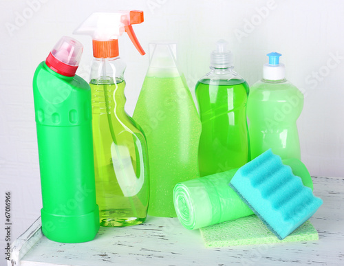 Cleaning products on shelf