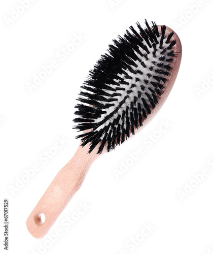 Wooden hairbrush isolated on white