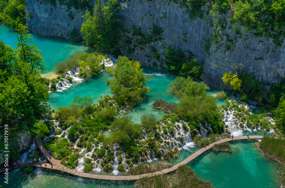 Cascade at Plitvice Lakes National park in Spring
