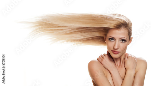 blonde girl with long hair in horizontal to the side