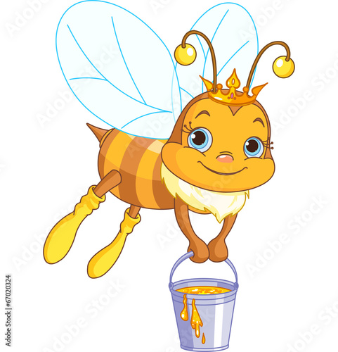 Bee holding a honey bucket
