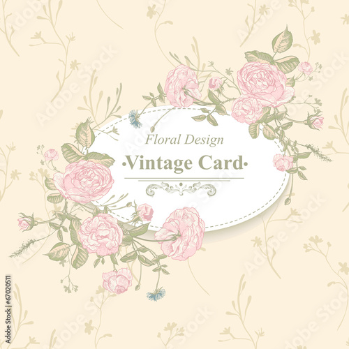 Vector floral greeting card with blossom roses