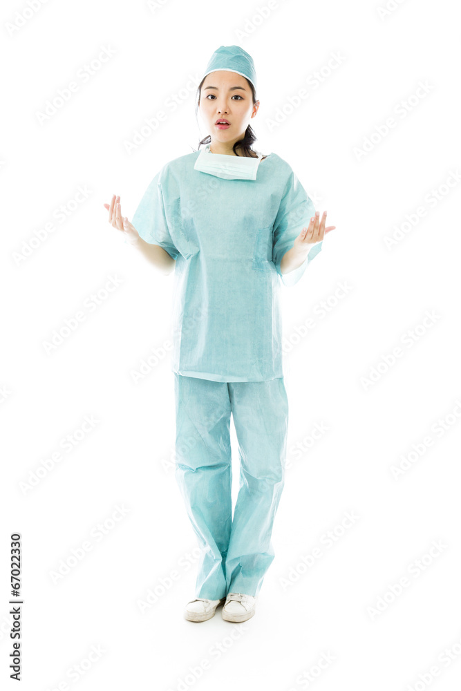 Asian female surgeon looking shocked Asian female surgeon looking shocked