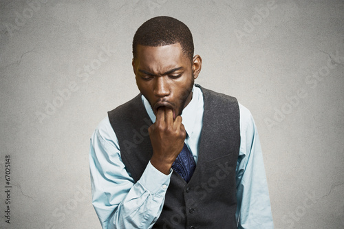 Man sticking finger in his mouth, feels sick, disgusted with sit