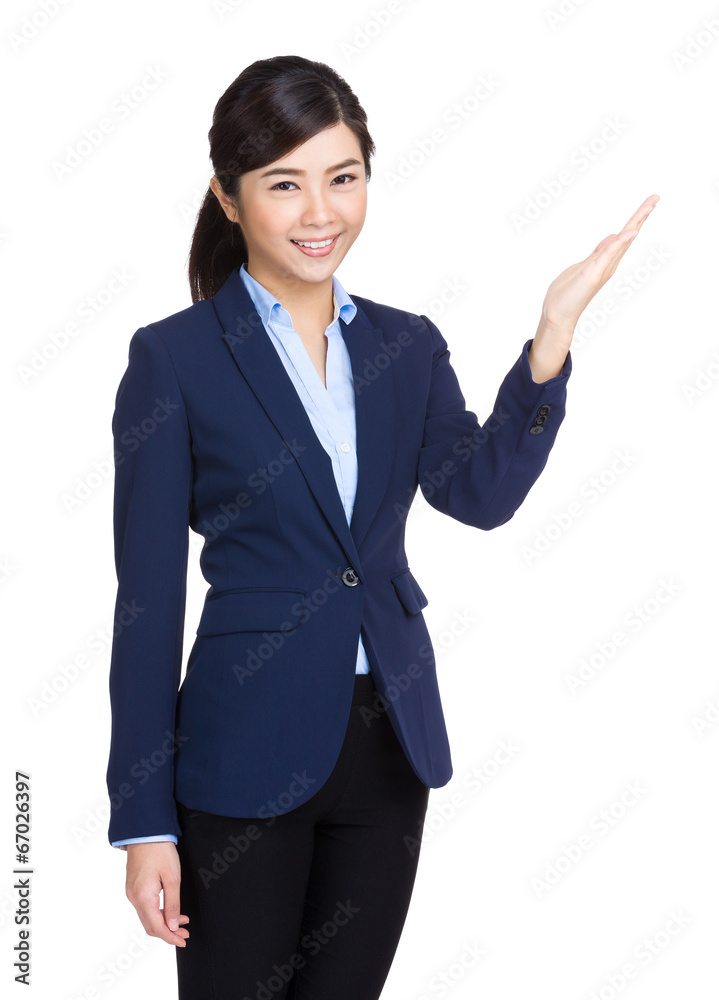 Business woman with hand presentation Business woman with hand presentation