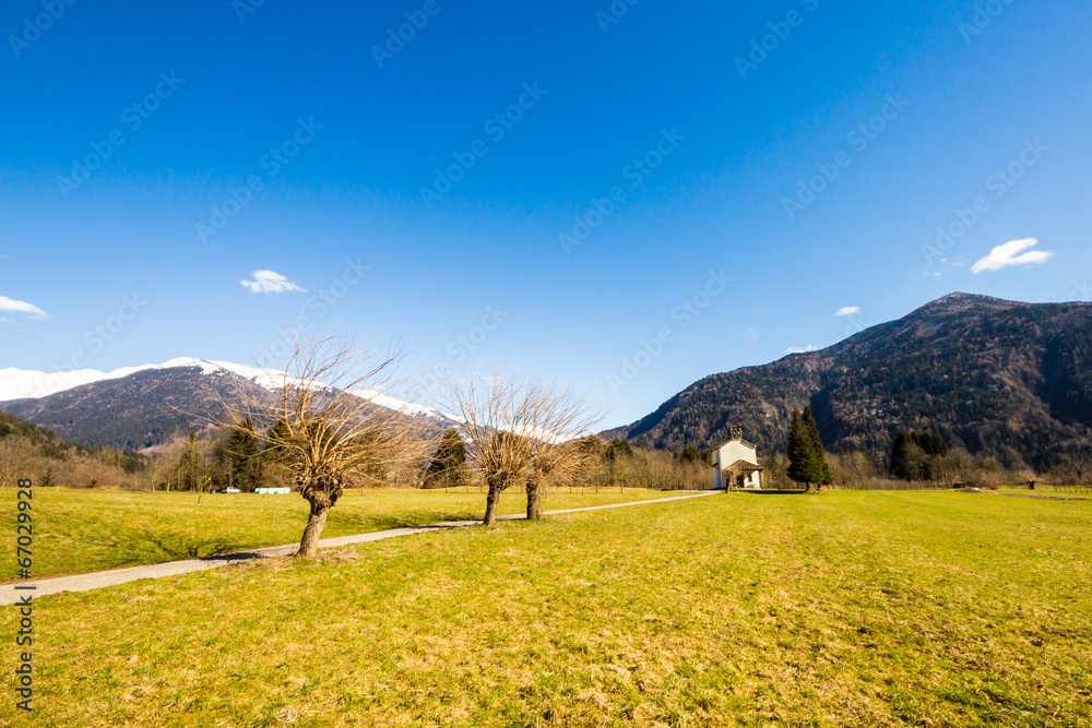 Fototapeta premium church in the meadows of Alps