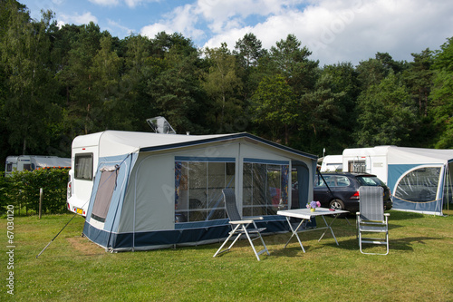 Caravan and shelter at the camping