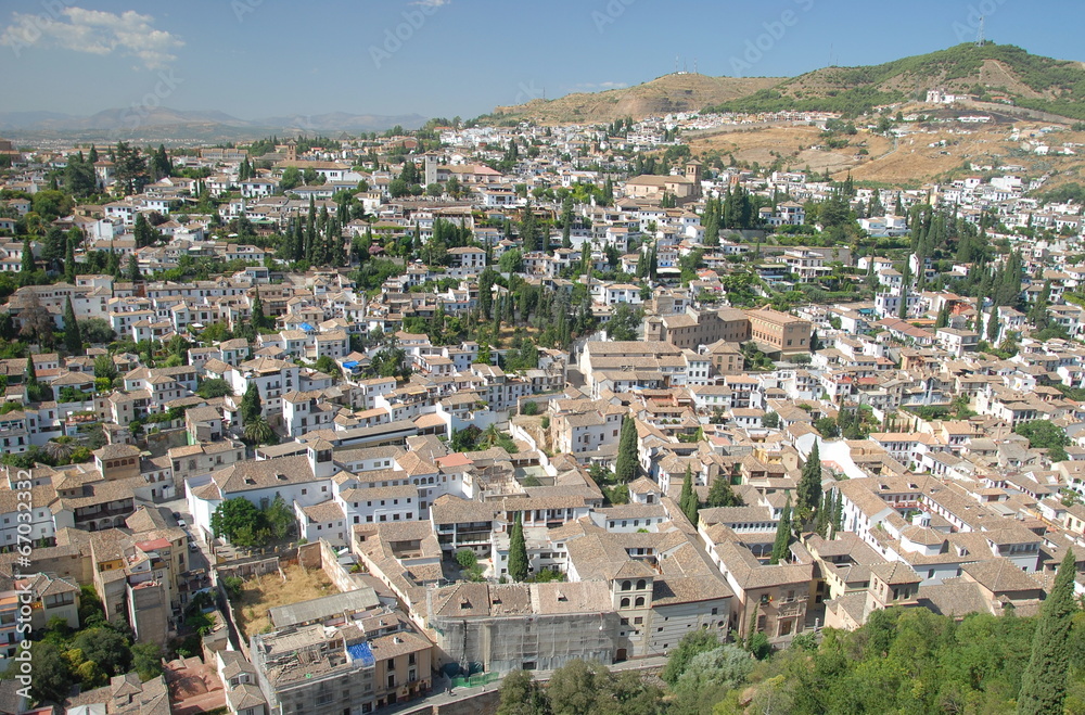 The oldest neighborhood of Granada from Alhambra, Andalusia