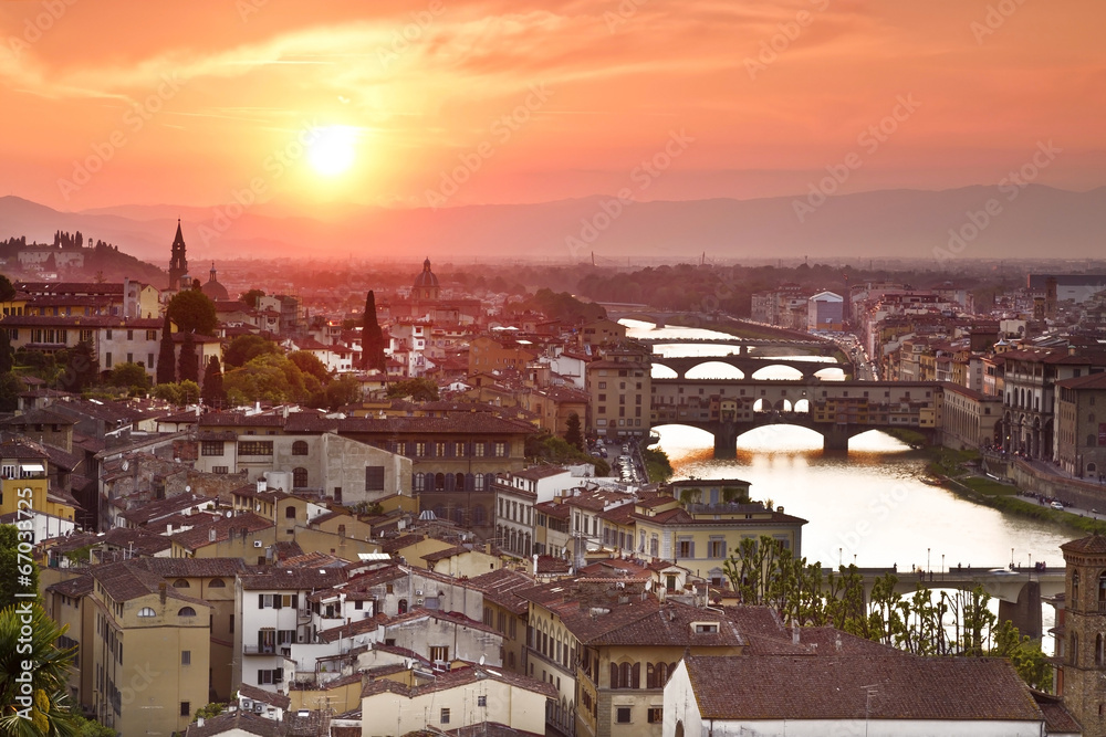 Panorama of Florence at sunset. Italy
