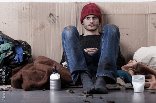 Canvas Print Homeless man living on the street