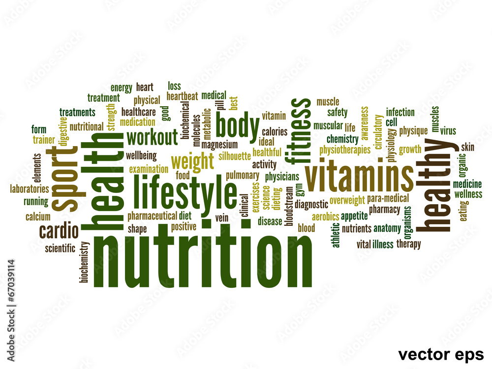 Vector conceptual nutrition health word cloud Vector conceptual nutrition health word cloud