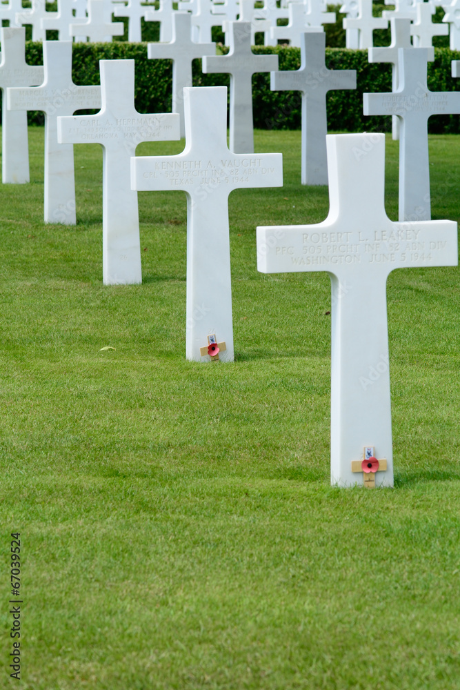 US military grave with poppy of remembrance World War Two US military grave with poppy of remembrance World War Two