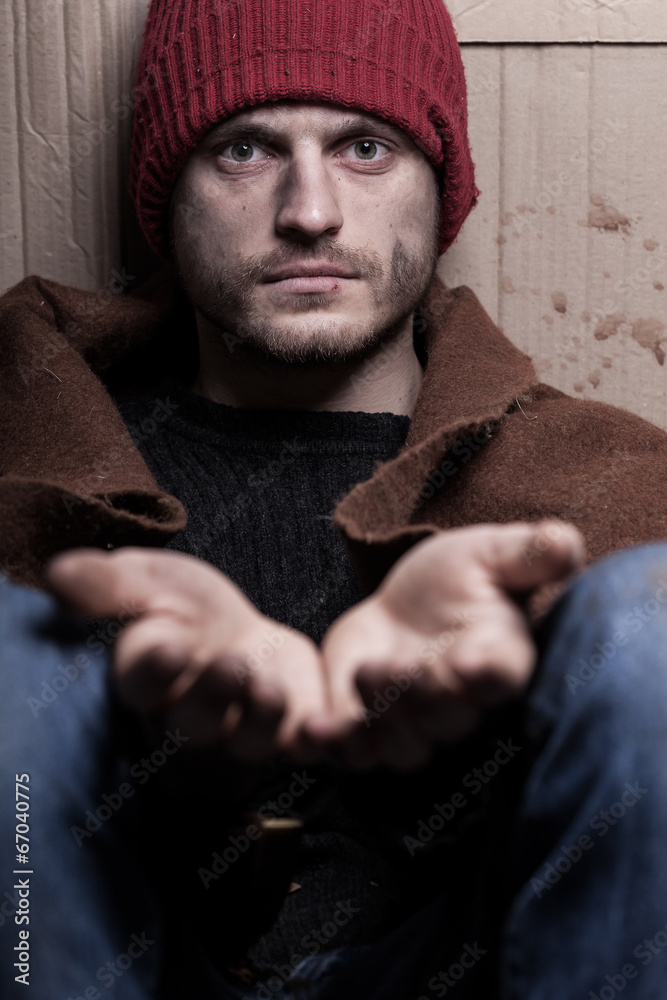 Fototapeta premium Man with open hands begging for help