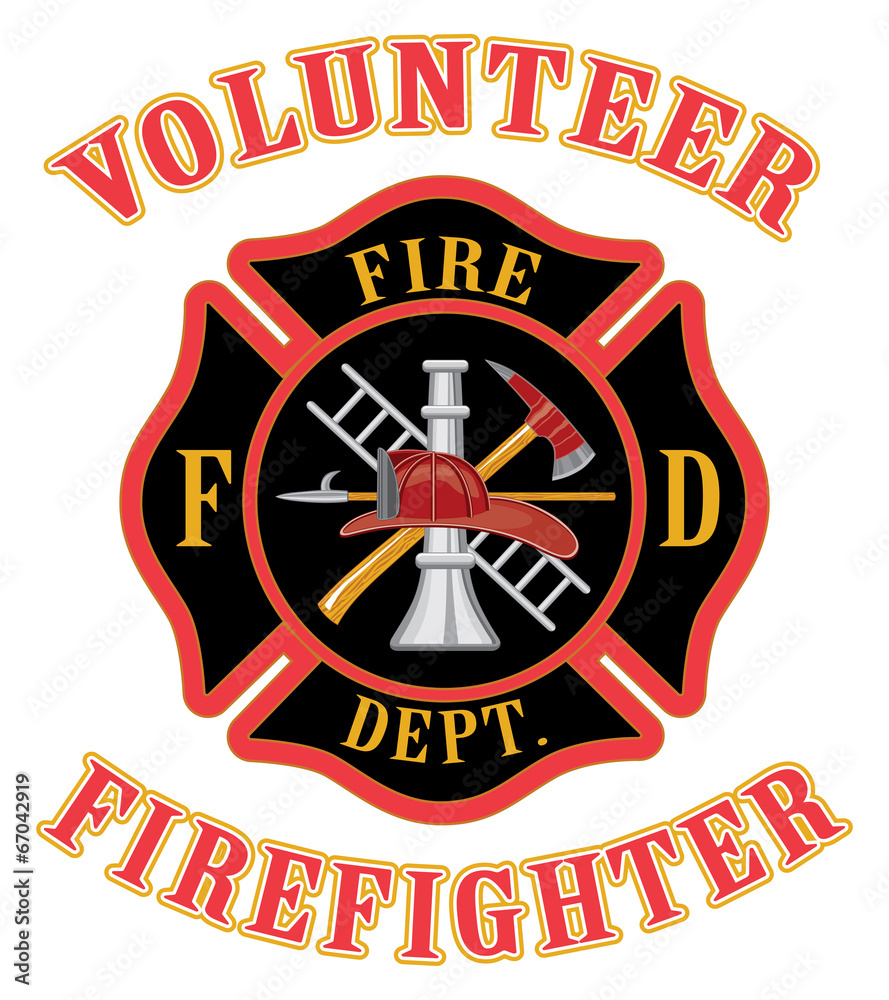 Fototapeta premium Volunteer Firefighter With Maltese Cross