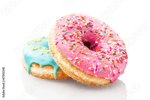 Photographie Two glazed donuts isolated on white background