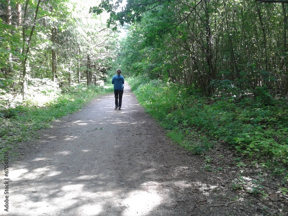 Walking in green forest