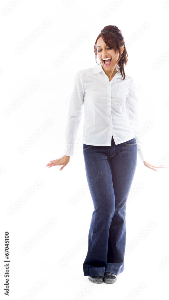 Indian young woman screaming in excitement Indian young woman screaming in excitement