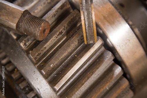 Close up view of gears from old mechanism