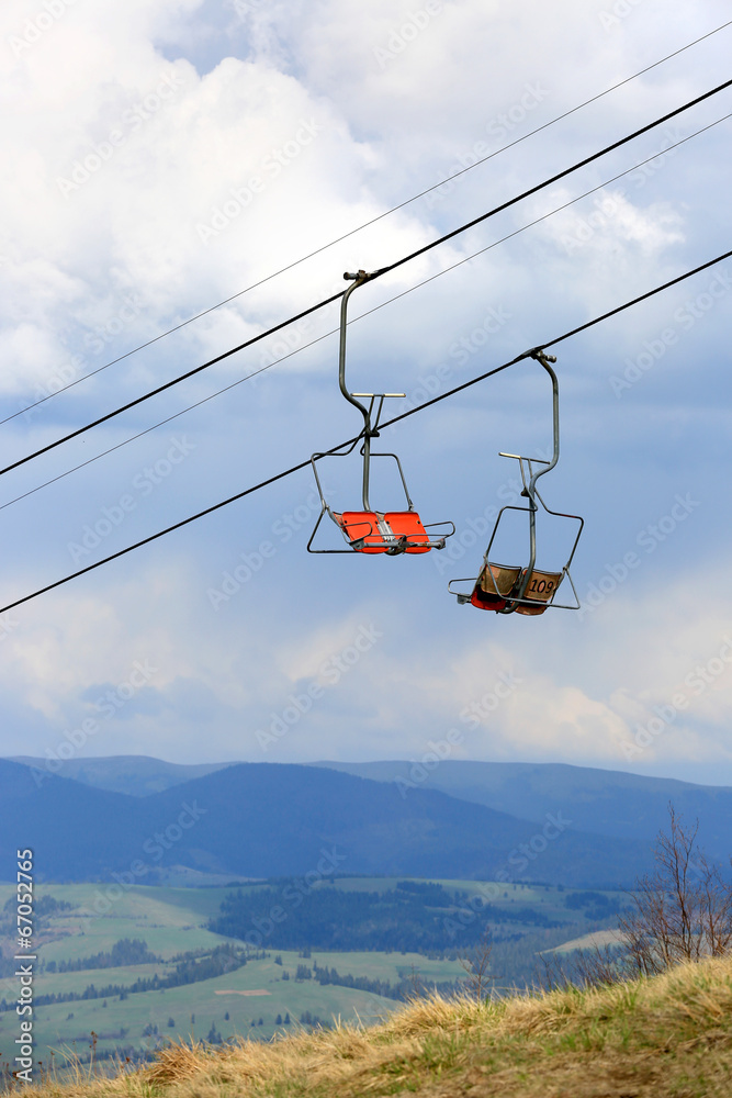 ski lift in spring background