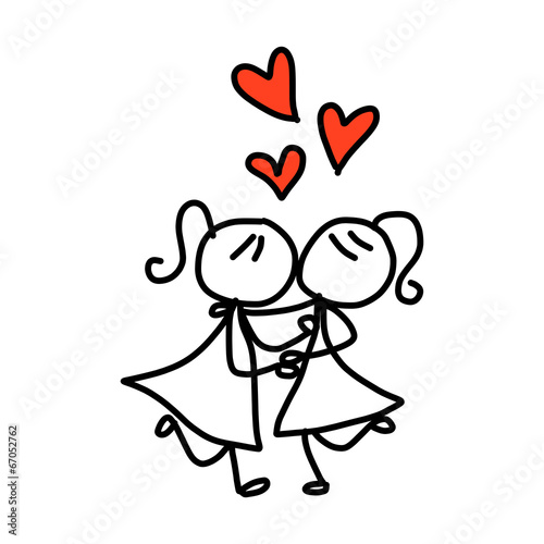 hand drawing cartoon happy couple wedding