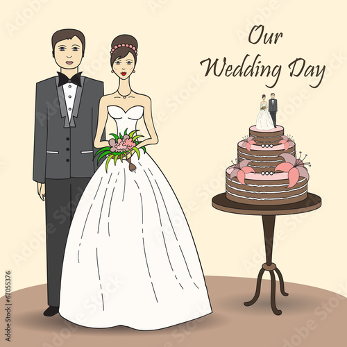 Vector illustration with bride and groom