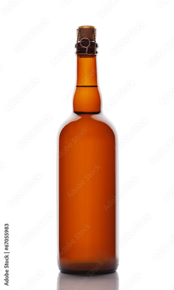 dark glas beer bottles and cork with golden wire. Isolated on wh dark glas beer bottles and cork with golden wire. Isolated on wh