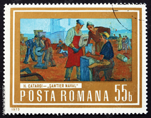 Postage stamp Romania 1973 Shipyard Workers, by Henri Catargi