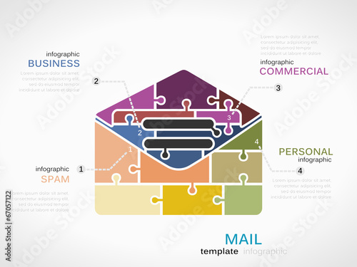 Infographic template with mail envelope made out of puzzle