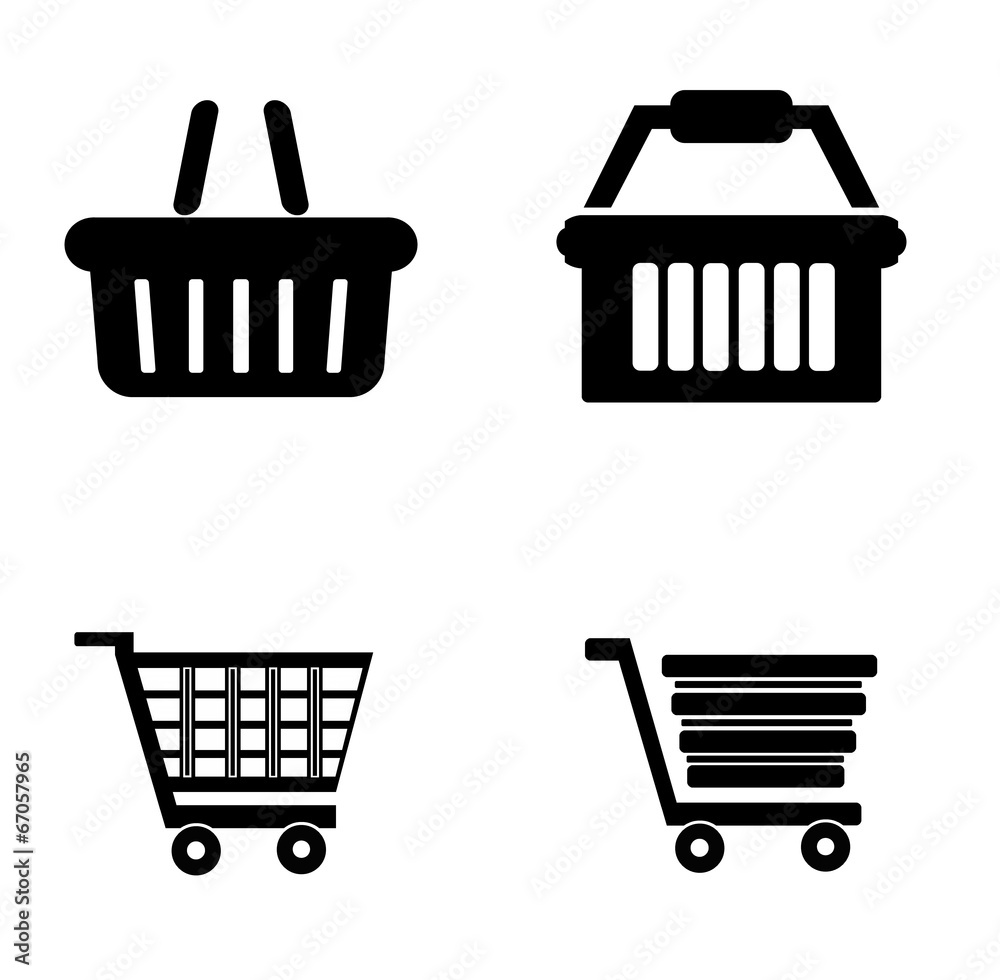 Panier de courses et caddie en 4 icônes Panier de courses et caddie en 4 icônes