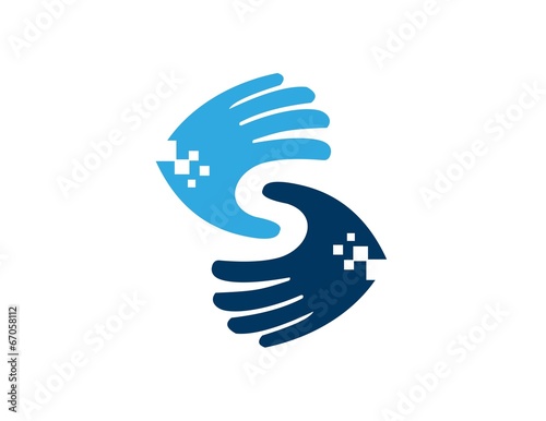 logo hands design, data in hand, letter S