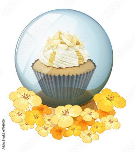 A cupcake inside the crystal ball