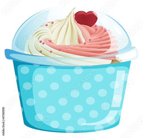 A dotted blue cupcake container