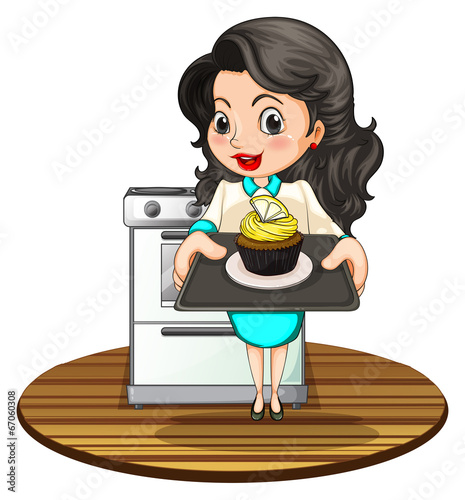 A woman baking a cupcake