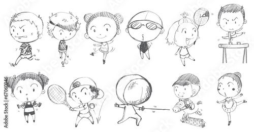 Doodle design of kids playing with the different sports
