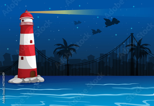 A bright lighthouse in the middle of the sea