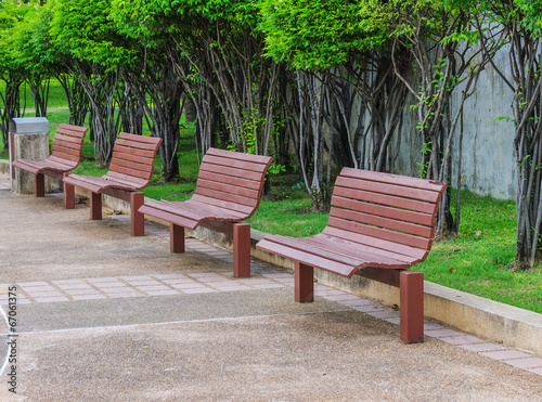 Wooden benches in park