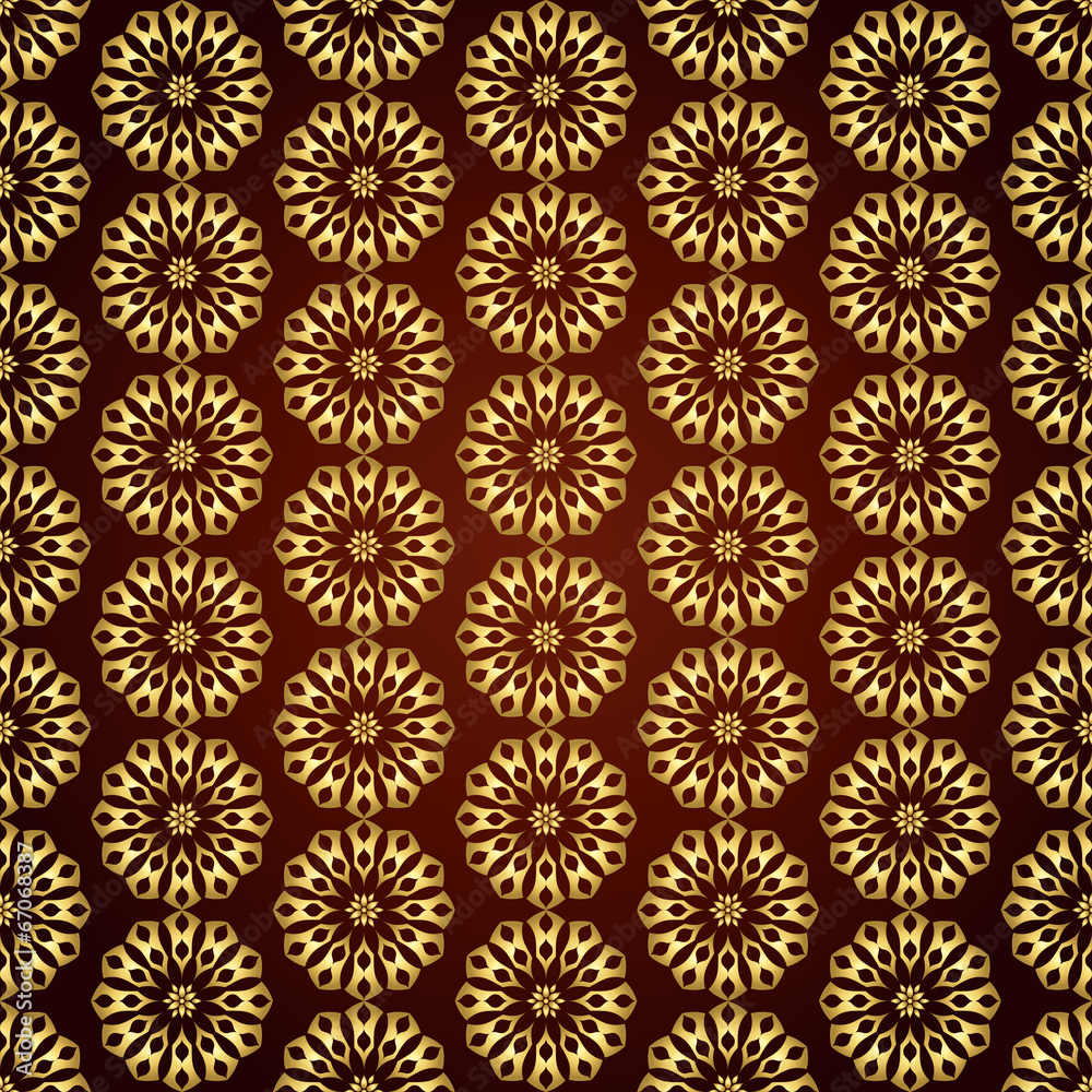 Gold Retro and Modern Flower Pattern on Pastel Background