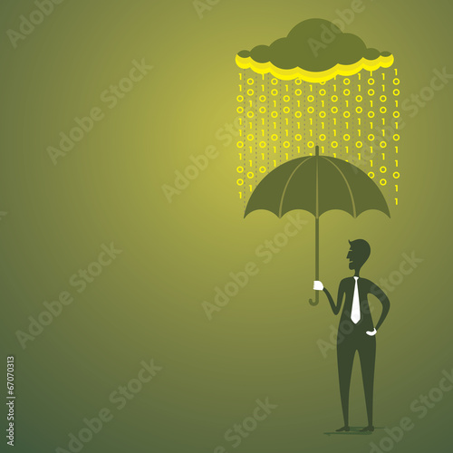 men under umbrella save by digital rain concept vector