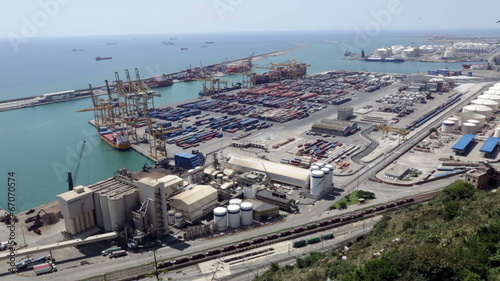 Industrial port of Barcelona in daytime. Spain photo